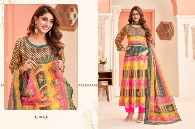 Aaisha by Khushi fashion printed anarkali fancy kurta pant and dupatta catalogue at affordable rate readymade suit catalogs