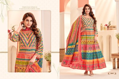 Aaisha by Khushi fashion printed anarkali fancy kurta pant and dupatta catalogue at affordable rate readymade suit catalogs