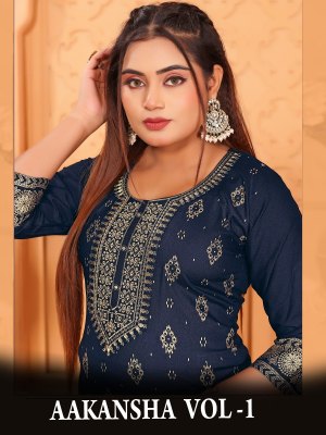 Aakansha vol 1 Reyon Foil printed with gala work Readymade suit collection with low price wholesale catalogs