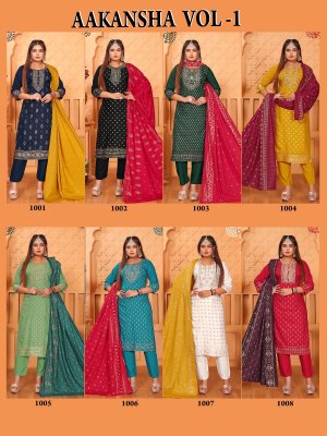 Aakansha vol 1 Reyon Foil printed with gala work Readymade suit collection with low price kurtis catalogs