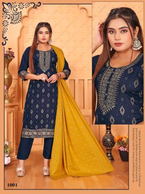 Aakansha vol 1 Reyon Foil printed with gala work Readymade suit collection with low price kurtis catalogs