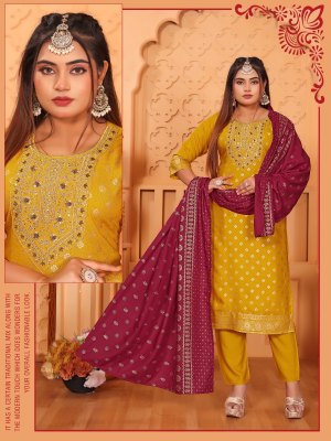 Aakansha vol 1 Reyon Foil printed with gala work Readymade suit collection with low price kurtis catalogs