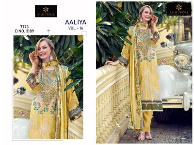 Aaliz Prints Aaliya Embroidery Collection Vol 16 Unstitched Cotton Suit Set with Digital Style Print Embroidered Neck Work Cotton Bottom Cotton Mal Du wholesale catalogs