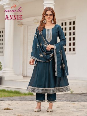 Aanchi Annie 3Pc Set Crystal Silk Top  Bottom And Dupatta Premium Flair Concept Ethnic Wear Wholesale Product kurtis catalogs