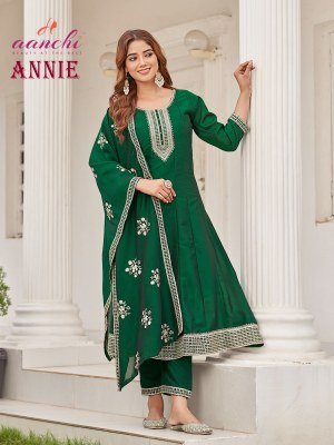 Aanchi Annie 3Pc Set Crystal Silk Top  Bottom And Dupatta Premium Flair Concept Ethnic Wear Wholesale Product kurtis catalogs