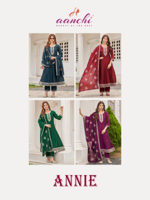 Aanchi Annie 3Pc Set Crystal Silk Top  Bottom And Dupatta Premium Flair Concept Ethnic Wear Wholesale Product kurtis catalogs