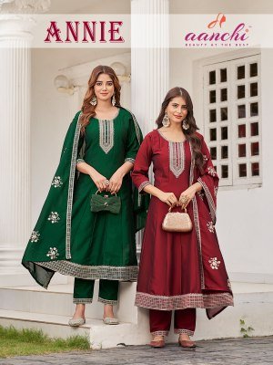 Aanchi Annie 3Pc Set Crystal Silk Top  Bottom And Dupatta Premium Flair Concept Ethnic Wear Wholesale Product kurtis catalogs