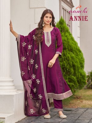 Aanchi  Annie  Crystal Silk  Kurti Pant And Fancy Dupatta  Work Wholesale  kurtis catalogs