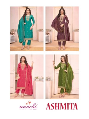 Aanchi Ashmita Kurti Pant With Dupatta Fancy Dupatta Work  kurtis catalogs