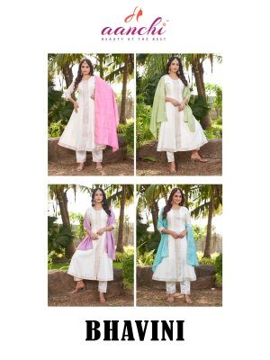 Aanchi Bhavini Premium Roman Silk Flair Kurta Set Pant with Designer Dupatta Wholesale kurtis catalogs