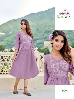  Aanchi Farishta 2.0 Designer Flair Kurti  Roman Shimmer Fabric, Fancy Embroidered Neck Wholesale kurtis catalogs