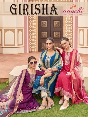 Aanchi Girisha Vichitra Silk Set 3 Pc Flair Concept Suit Wholesale Aanchi 