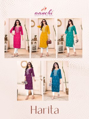 Aanchi Harita Straight Cut Fancy Neck  Work Wholesale  kurtis catalogs