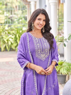 Aanchi Jilmil 3 Pcs Set Flair  Vichitra Silk Kurti with Fancy Dupatta Wholesale Ethnic Wear kurti pant with dupatta Catalogs