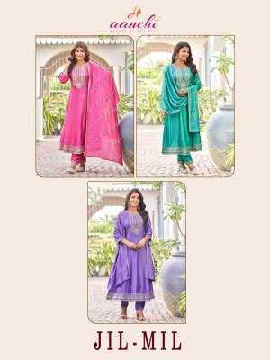 Aanchi Jilmil 3 Pcs Set Flair  Vichitra Silk Kurti with Fancy Dupatta Wholesale Ethnic Wear kurti pant with dupatta Catalogs