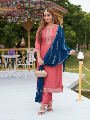 Aanchi Masoom 3 Piece Set Rapido Silk Top And  Bottom with Vichitra Silk Dupatta Embroidery Straight Suit Catalogue Wholesale kurti pant with dupatta Catalogs
