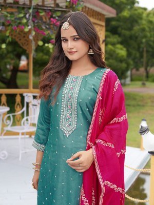Aanchi Masoom 3 Piece Set Rapido Silk Top And  Bottom with Vichitra Silk Dupatta Embroidery Straight Suit Catalogue Wholesale kurti pant with dupatta Catalogs