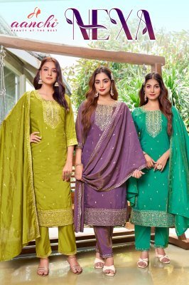 Aanchi Nexa 3 Pcs Set Straight Concept Kurti with Roman Shimmer Top And Bottom Fancy Dupatta Work Premium Ethnic Wear Wholesale Aanchi 