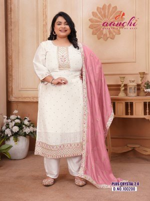 Aanchi Plus Crystal 2 0 Size Big Size 3 Piece Set Vichitra Silk Kurti Bottom And Fancy Dupatta Wholesale kurti pant with dupatta Catalogs