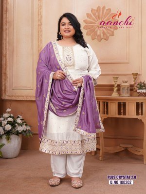 Aanchi Plus Crystal 2 0 Size Big Size 3 Piece Set Vichitra Silk Kurti Bottom And Fancy Dupatta Wholesale kurti pant with dupatta Catalogs