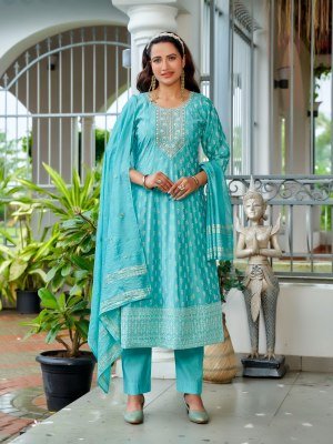 Aanchi Ragini 3 Pc Set Flair Concept Roman Butti Silk with Fancy Sequence Work Wholesale Ethnic Collection kurti pant with dupatta Catalogs