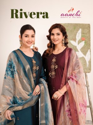 Aanchi Rivera Rangeela Silk Straight Cut Kurti Roman Silk Pant And Fancy Digital Dupatta Wholesale wholesale catalogs