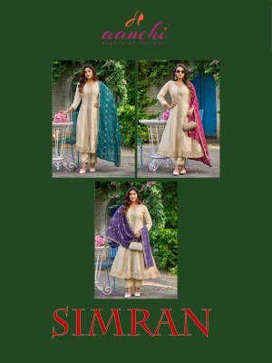 Aanchi Simran 3 Piece Set Vichitra Silk Top And Bottom with Fancy Contrast Dupatta Wholesale kurti pant with dupatta Catalogs