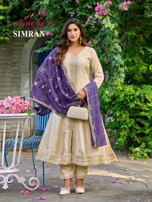 Aanchi Simran 3 Piece Set Vichitra Silk Top And Bottom with Fancy Contrast Dupatta Wholesale kurti pant with dupatta Catalogs