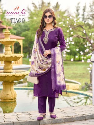 Aanchi Tiago 3 Pcs Set Kurti Straight Concept Fancy Santoon Digital Print Wholesale kurti pant with dupatta Catalogs
