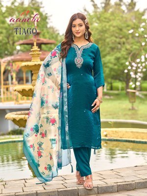 Aanchi Tiago 3 Pcs Set Kurti Straight Concept Fancy Santoon Digital Print Wholesale kurti pant with dupatta Catalogs