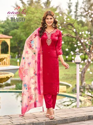 Aanchi Tiago 3 Pcs Set Kurti Straight Concept Fancy Santoon Digital Print Wholesale kurti pant with dupatta Catalogs