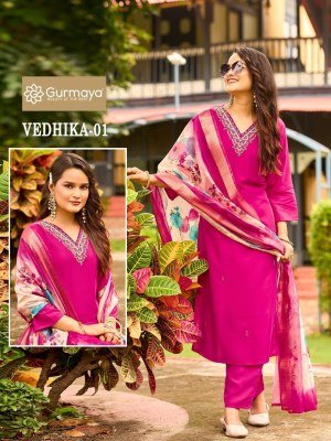 Aanchi Vedhika 1 to 3  Straight Cut Combo Rangeela Silk Fancy Kurti CatalogsDigital Dupatta Wholesale wholesale catalogs