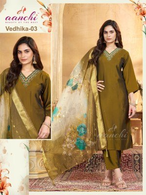 Aanchi Vedhika 1 to 3  Straight Cut Combo Rangeela Silk Fancy Kurti CatalogsDigital Dupatta Wholesale kurti pant with dupatta Catalogs