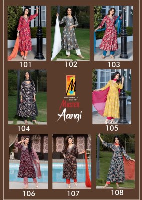 Aangi by Master reyon foil printed with pocket kurti pant and dupatta catalogue at low rate readymade suit catalogs