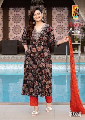 Aangi by Master reyon foil printed with pocket kurti pant and dupatta catalogue at low rate readymade suit catalogs