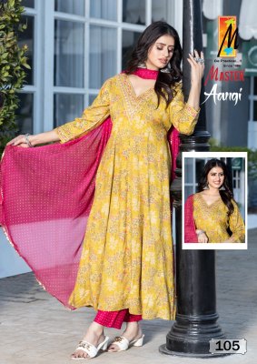 Aangi by Master reyon foil printed with pocket kurti pant and dupatta catalogue at low rate readymade suit catalogs