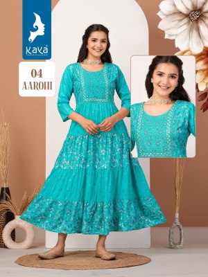 Aarohi by kaya reyon printed long triple layer kurti catalogue at low rate kurtis catalogs