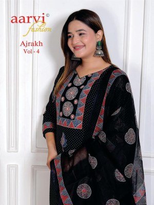 Aarvi Ajrakh Vol 4 Kurti Pant With Dupatta Collection Buy Wholesale  readymade suit catalogs