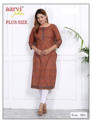 Aarvi Fashion by Plus Size Vol 3 fancy cotton printed  Straight Kurtis catalogue Aarvi fashion