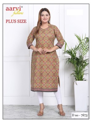 Aarvi Fashion by Plus Size Vol 3 fancy cotton printed  Straight Kurtis catalogue kurtis catalogs