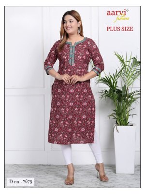 Aarvi Fashion by Plus Size Vol 3 fancy cotton printed  Straight Kurtis catalogue kurtis catalogs