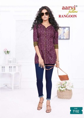 Aarvi Rangoon cotton Shorts Tops Tunic collection wholesale Kurti catalogue  kurtis catalogs