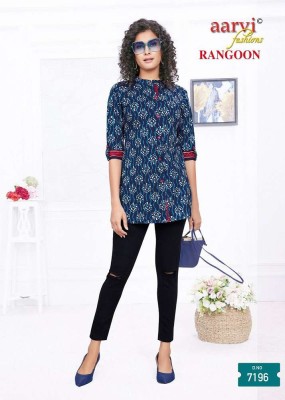 Aarvi Rangoon cotton Shorts Tops Tunic collection wholesale Kurti catalogue  kurtis catalogs