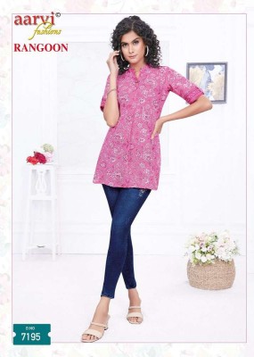 Aarvi Rangoon cotton Shorts Tops Tunic collection wholesale Kurti catalogue  kurtis catalogs