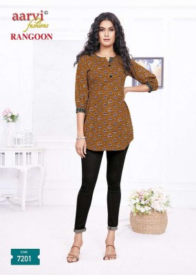 Aarvi Rangoon cotton Shorts Tops Tunic collection wholesale Kurti catalogue  kurtis catalogs