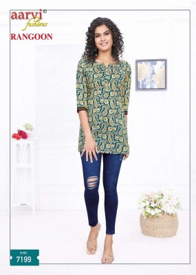 Aarvi Rangoon cotton Shorts Tops Tunic collection wholesale Kurti catalogue  kurtis catalogs