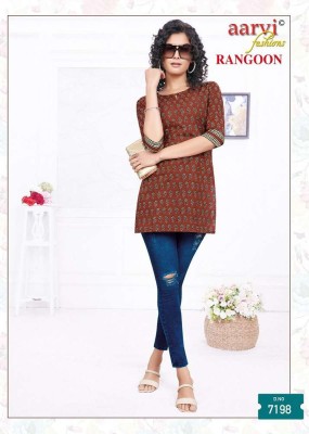 Aarvi Rangoon cotton Shorts Tops Tunic collection wholesale Kurti catalogue  kurtis catalogs