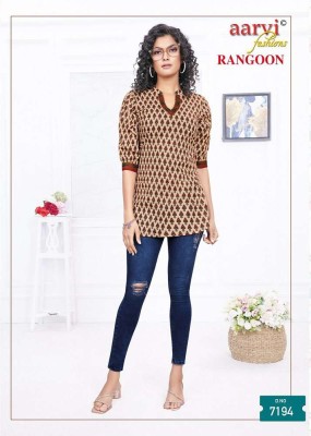 Aarvi Rangoon cotton Shorts Tops Tunic collection wholesale Kurti catalogue  kurtis catalogs