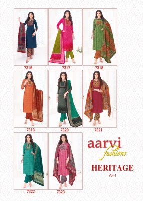 Aarvi fashion by heritage vol 1 fancy cotton readymade salwar suit catalogue at affordable rate readymade suit catalogs