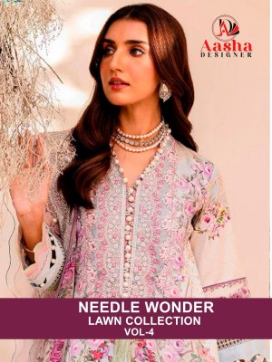 Aasha designer by needle wonder vol 4 pure cotton heavy embroidered unstitched dress material at wholesale price Aasha designer